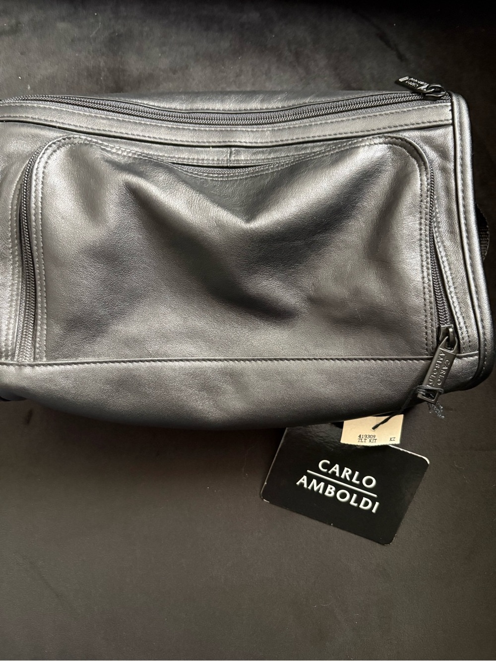 Black Leather Men's Toiletry Bag